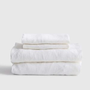 Quince 100% Linen White Sheets & 2 Ivory Pillowcases Set!  Sz. King! (168)(READ)